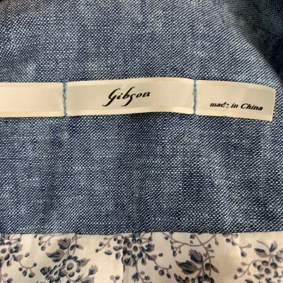Gibson Size L Women's Linen Cotton Blazer Jacket Blue One Button Summer Work - Picture 8 of 10
